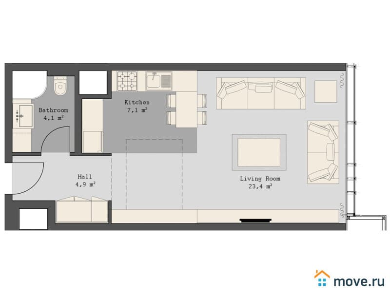 1-комн. квартира, 40.5 м²