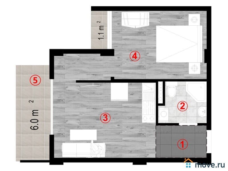 2-комн. квартира, 43.9 м²