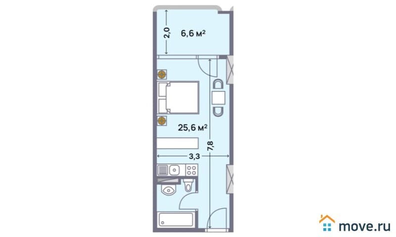 1-комн. квартира, 32.2 м²