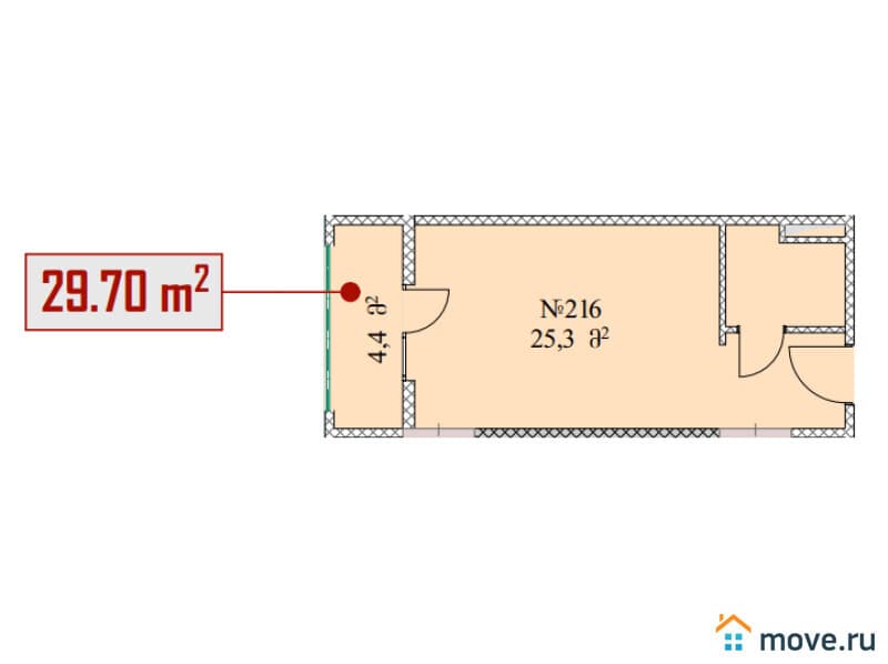 1-комн. квартира, 29.7 м²