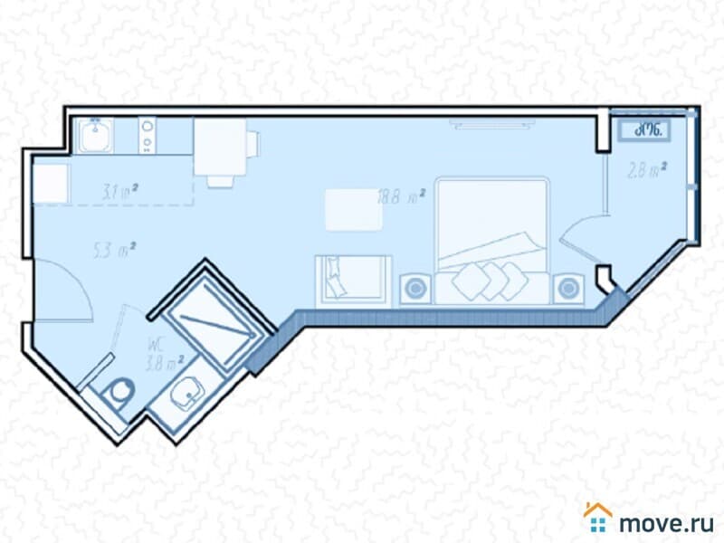 1-комн. квартира, 34.9 м²