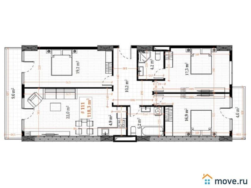 4-комн. квартира, 118.3 м²