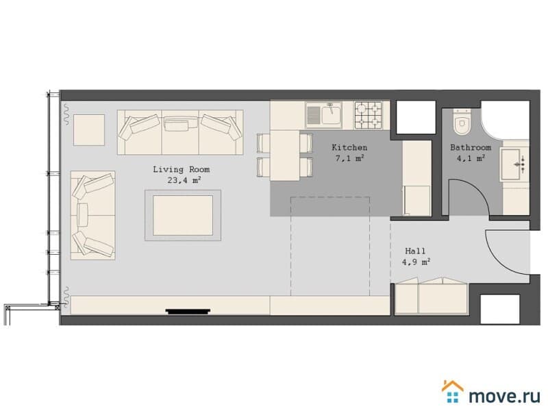 1-комн. квартира, 40.5 м²