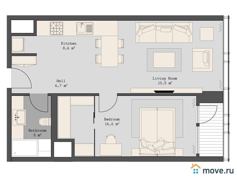 2-комн. квартира, 56.4 м²