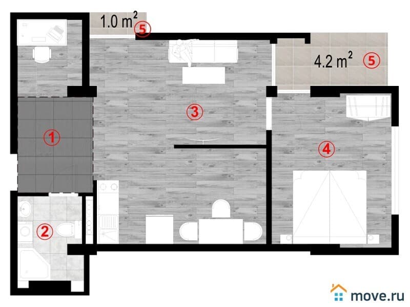 2-комн. квартира, 58.7 м²