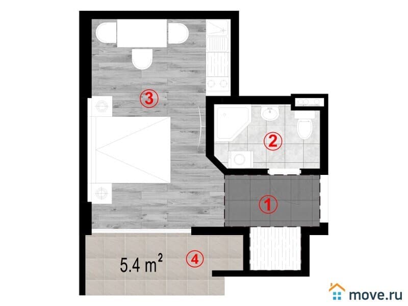 1-комн. квартира, 29.3 м²