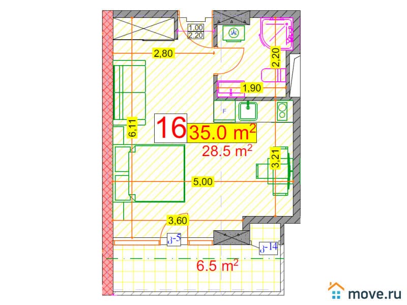 1-комн. квартира, 35 м²