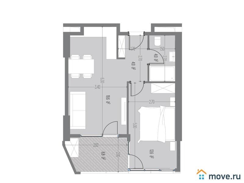 2-комн. квартира, 49.7 м²