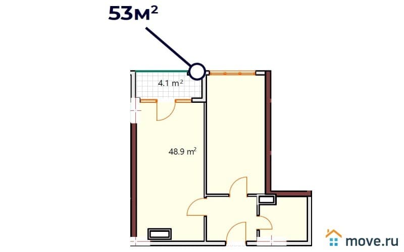 2-комн. квартира, 53 м²