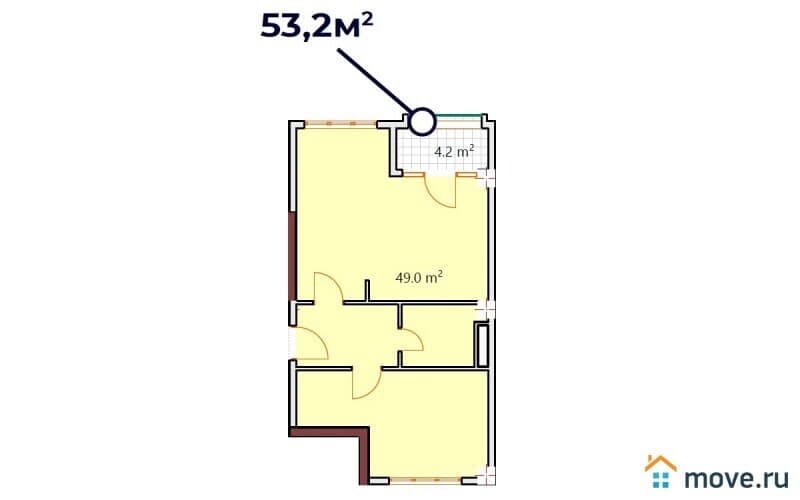 2-комн. квартира, 53.2 м²