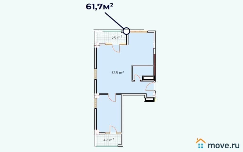 2-комн. квартира, 61.7 м²