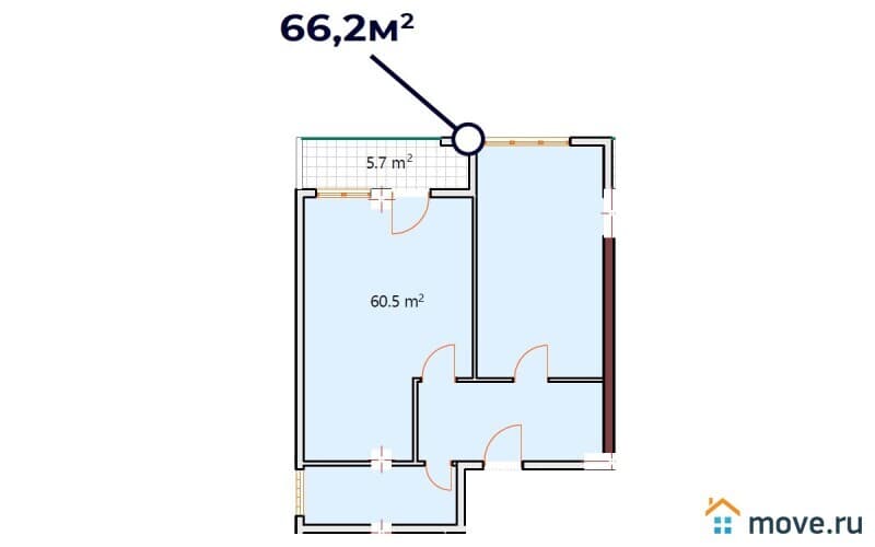 2-комн. квартира, 66.2 м²