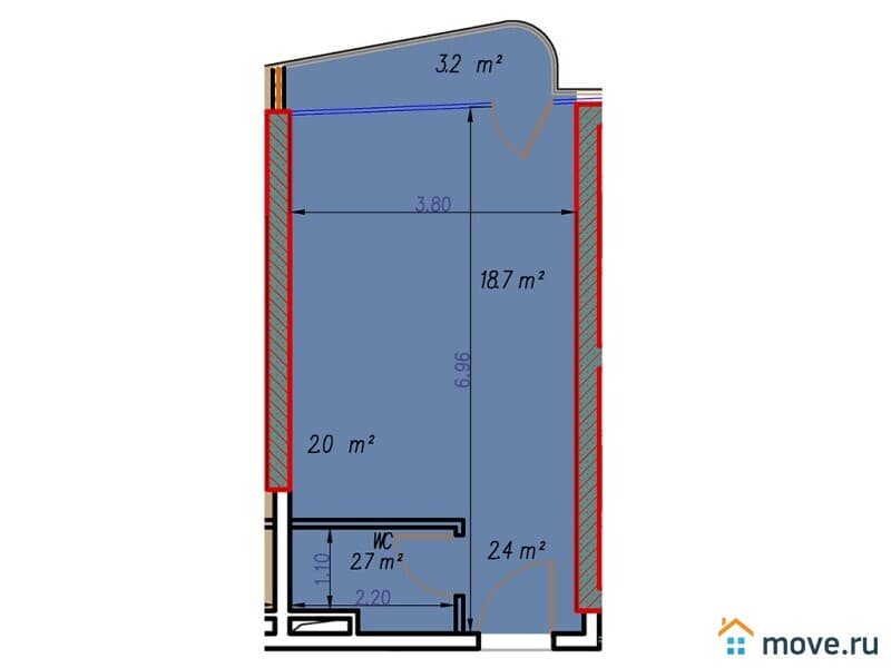 1-комн. квартира, 29.5 м²