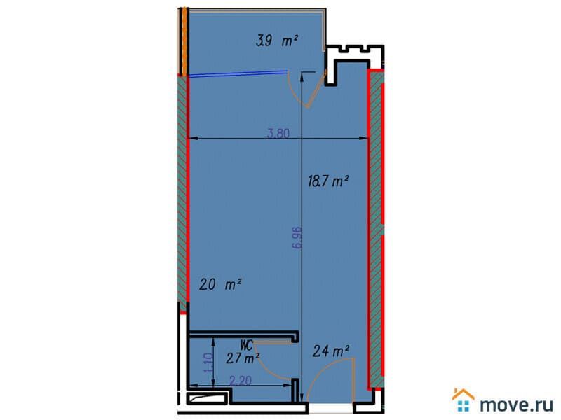 1-комн. квартира, 30.2 м²