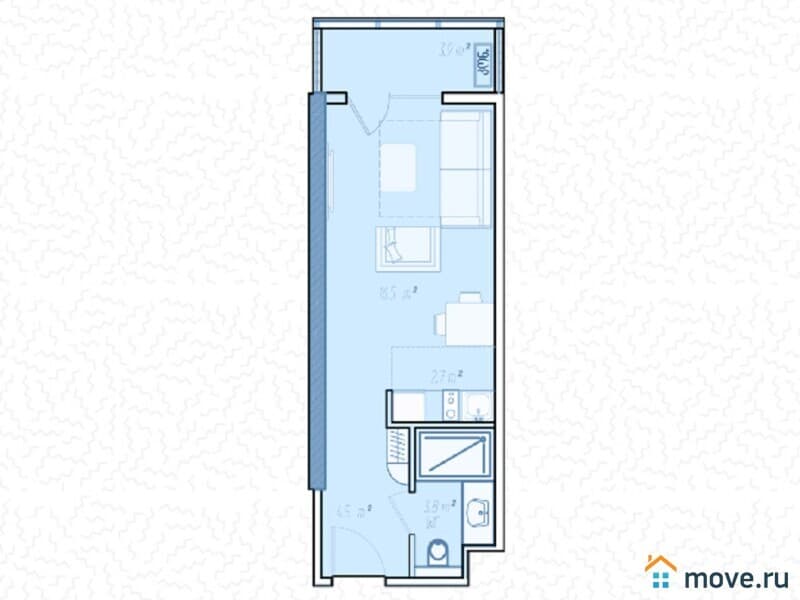 1-комн. квартира, 32.2 м²