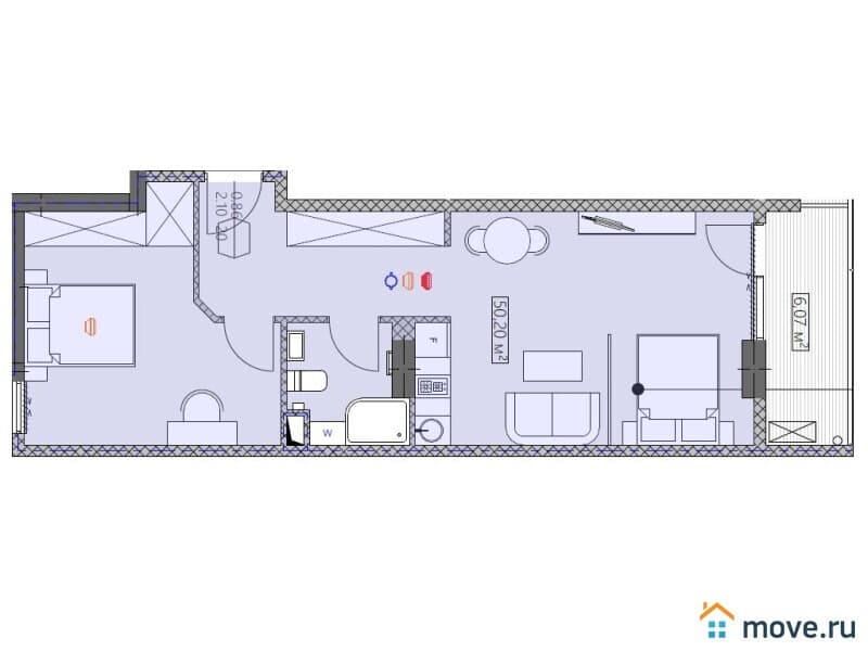 2-комн. квартира, 56.3 м²