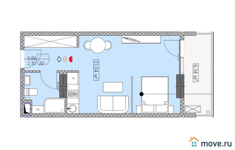 1-комн. квартира, 37.9 м²