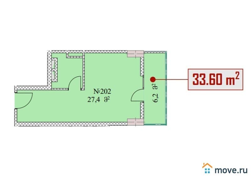 1-комн. квартира, 33.6 м²