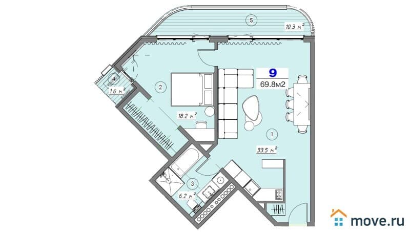 2-комн. квартира, 69.8 м²