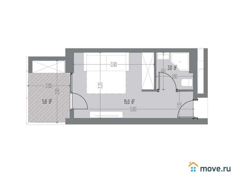 1-комн. квартира, 24.3 м²