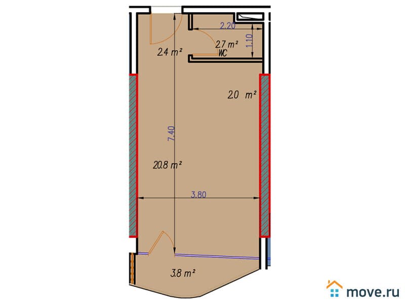 1-комн. квартира, 32.3 м²