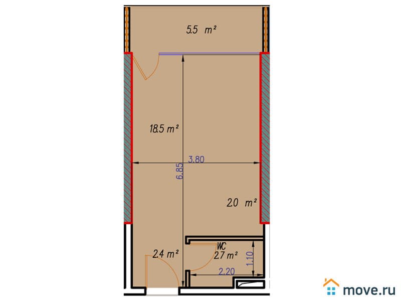 1-комн. квартира, 31.7 м²