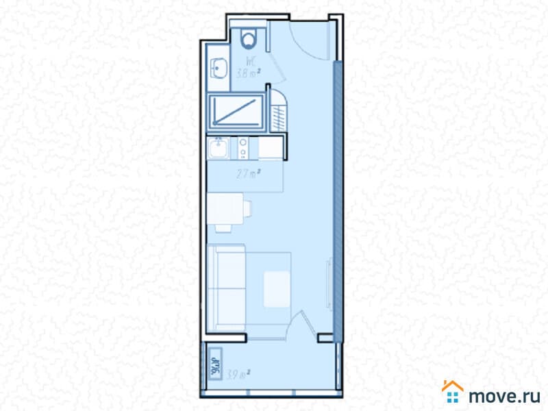 1-комн. квартира, 29.2 м²