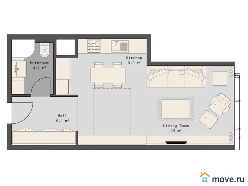 1-комн. квартира, 38.5 м²