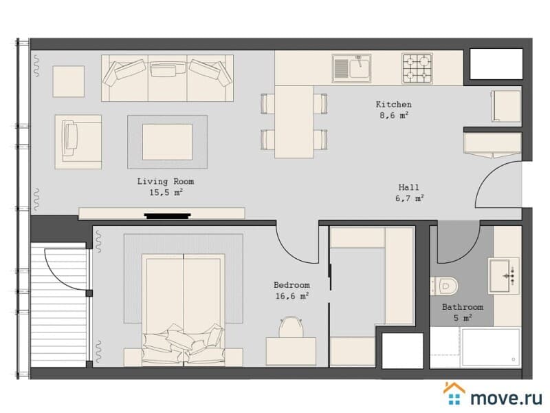 2-комн. квартира, 57 м²