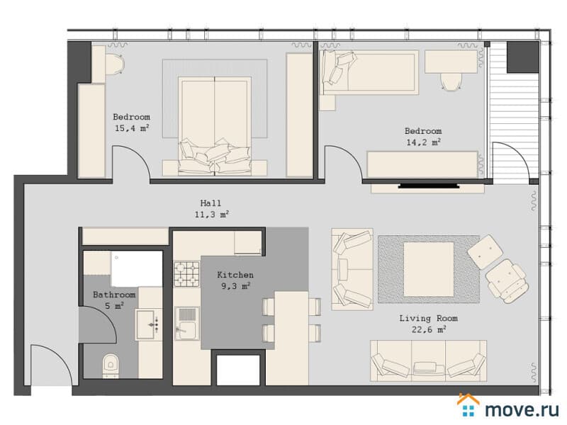 3-комн. квартира, 80.7 м²