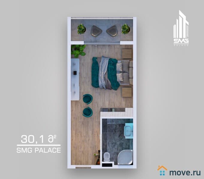 1-комн. квартира, 30.1 м²