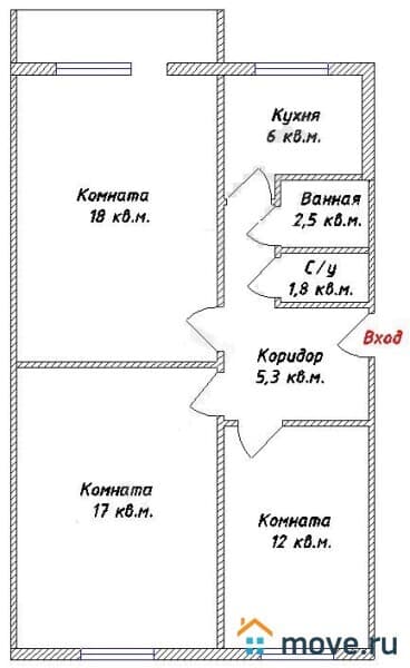 3-комн. квартира, 65 м²