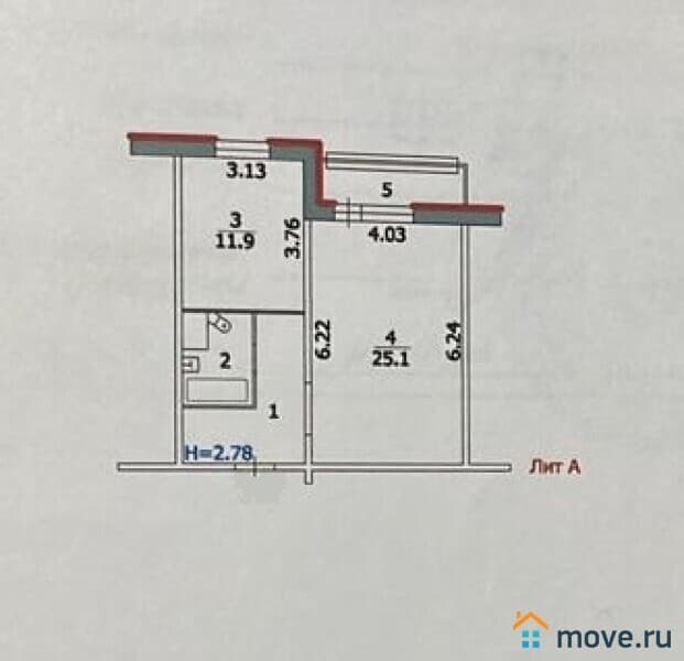 1-комн. квартира, 48.1 м²