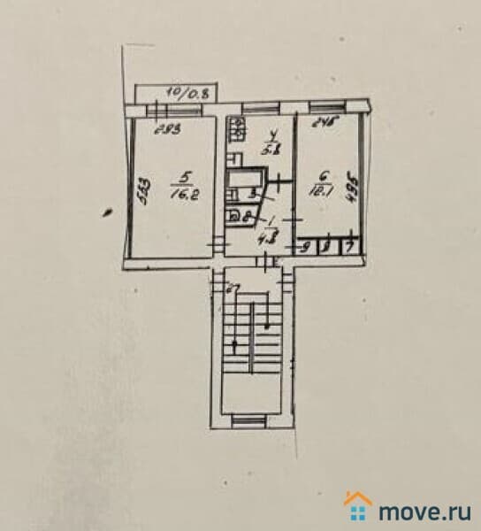 2-комн. квартира, 43.4 м²