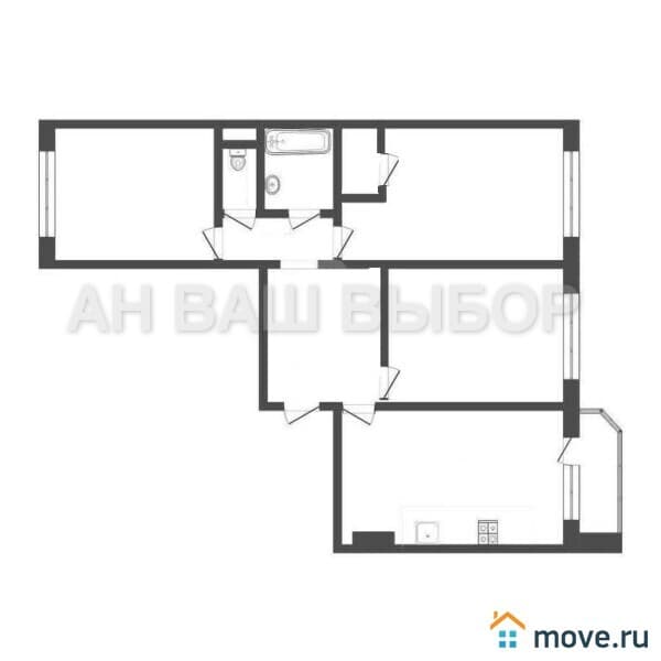 3-комн. квартира, 86.9 м²