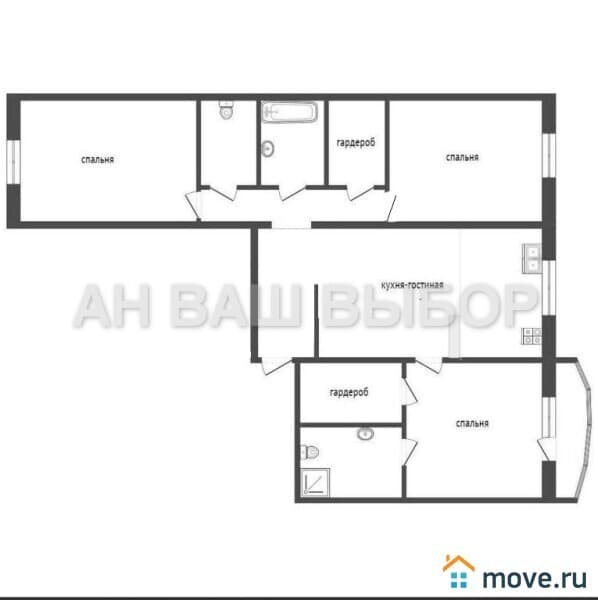 3-комн. квартира, 86.7 м²