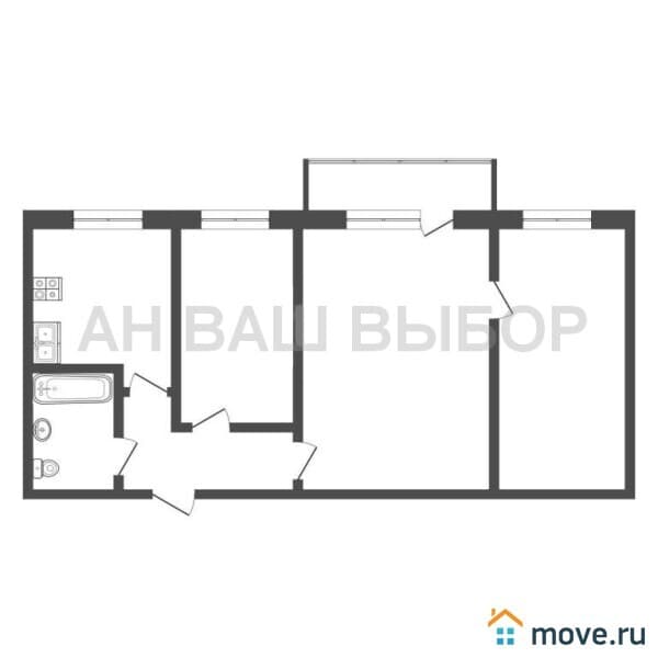 3-комн. квартира, 56.2 м²