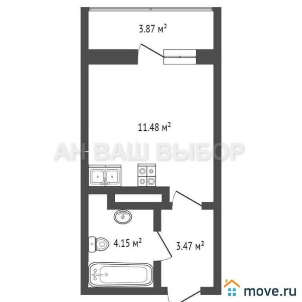 студия, 19 м²