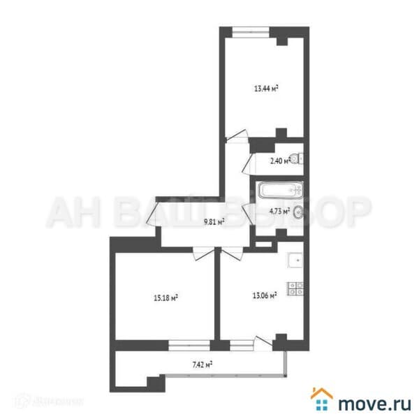 2-комн. квартира, 58.7 м²