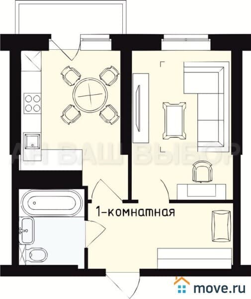 1-комн. квартира, 35.6 м²