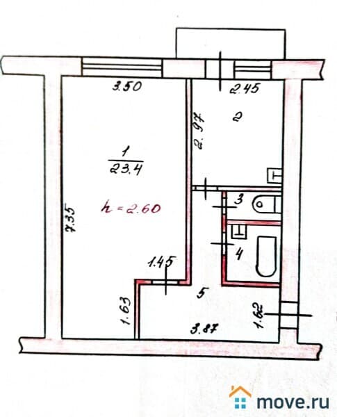 1-комн. квартира, 43.2 м²