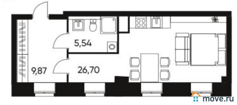 1-комн. апартаменты, 42.1 м²