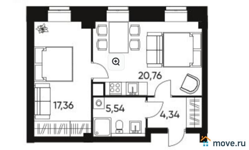 1-комн. апартаменты, 48 м²