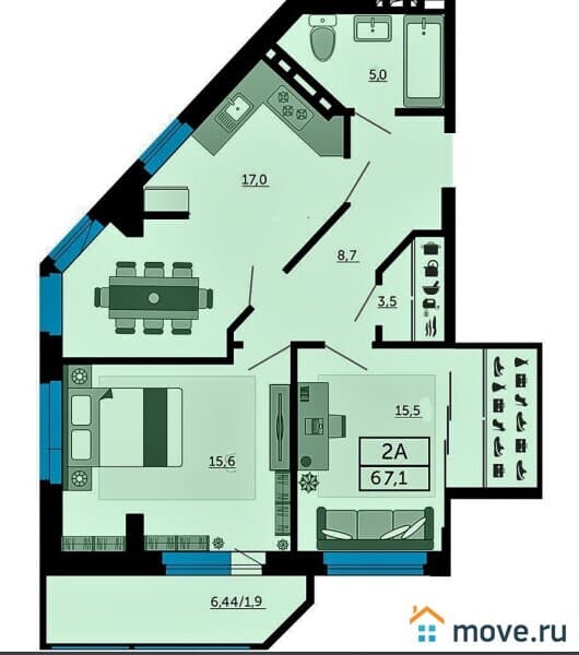 2-комн. квартира, 67 м²