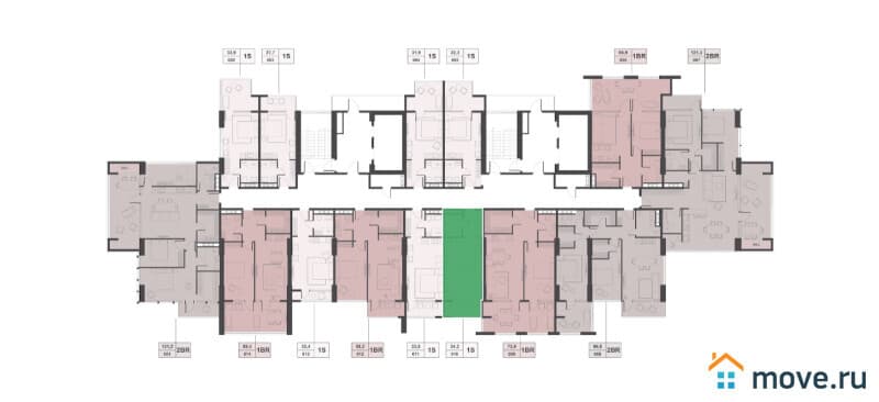 1-комн. квартира, 34.3 м²