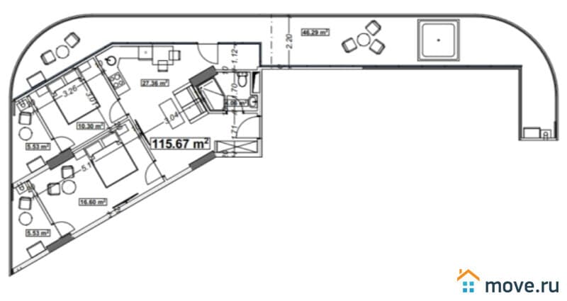 3-комн. квартира, 115.7 м²