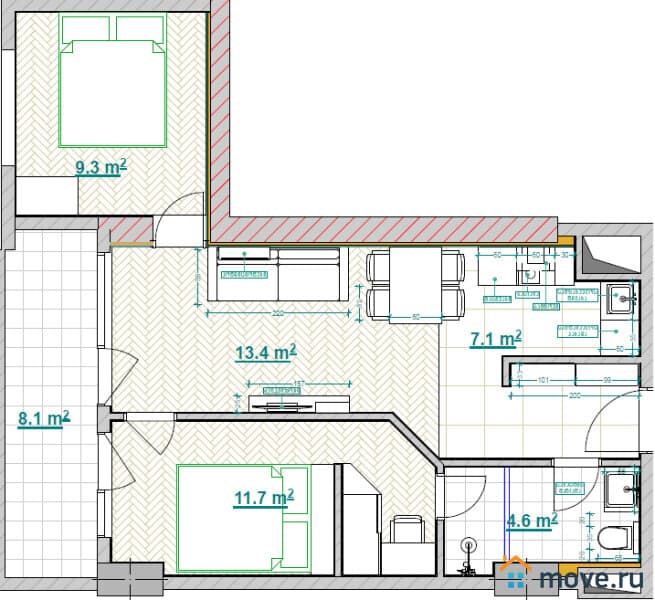 2-комн. квартира, 62 м²