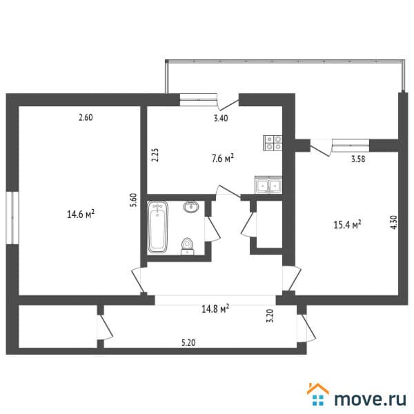 2-комн. квартира, 57.9 м&sup2;
