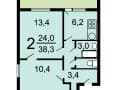 2-комн. квартира, 38.3 м²