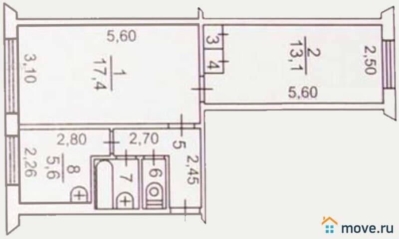 2-комн. квартира, 42.9 м²